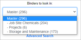 select binder from dropdown menu